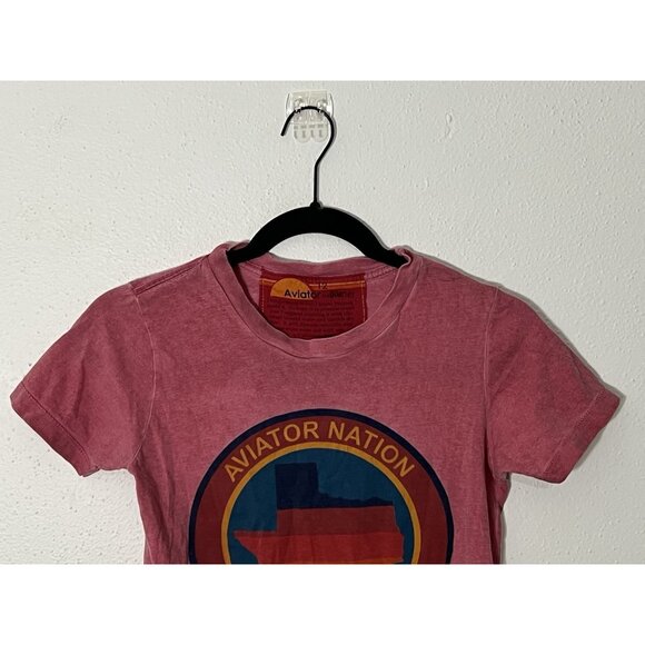 Aviator Nation Kids Austin Texas Short Sleeve Shirt Size 12 Pink Red - Picture 2 of 11
